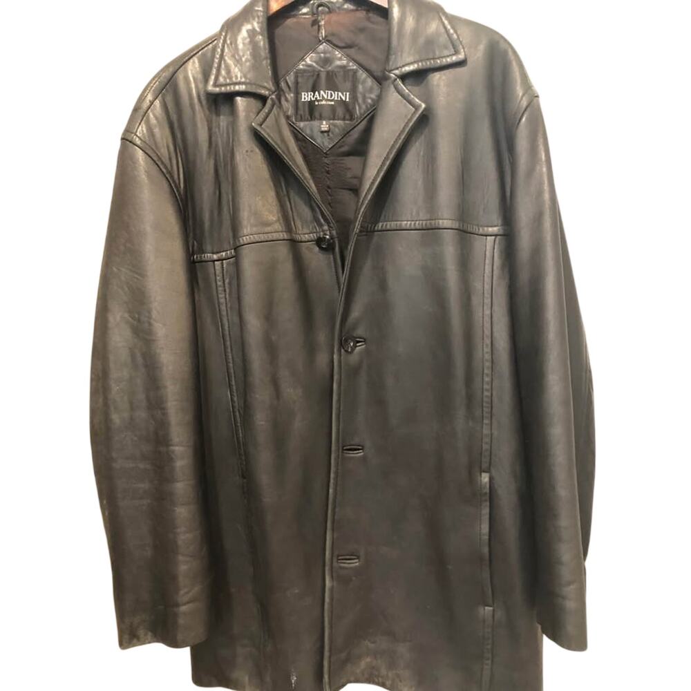 Vintage Brandini Le Collezioni Black Leather Coat Men's XL